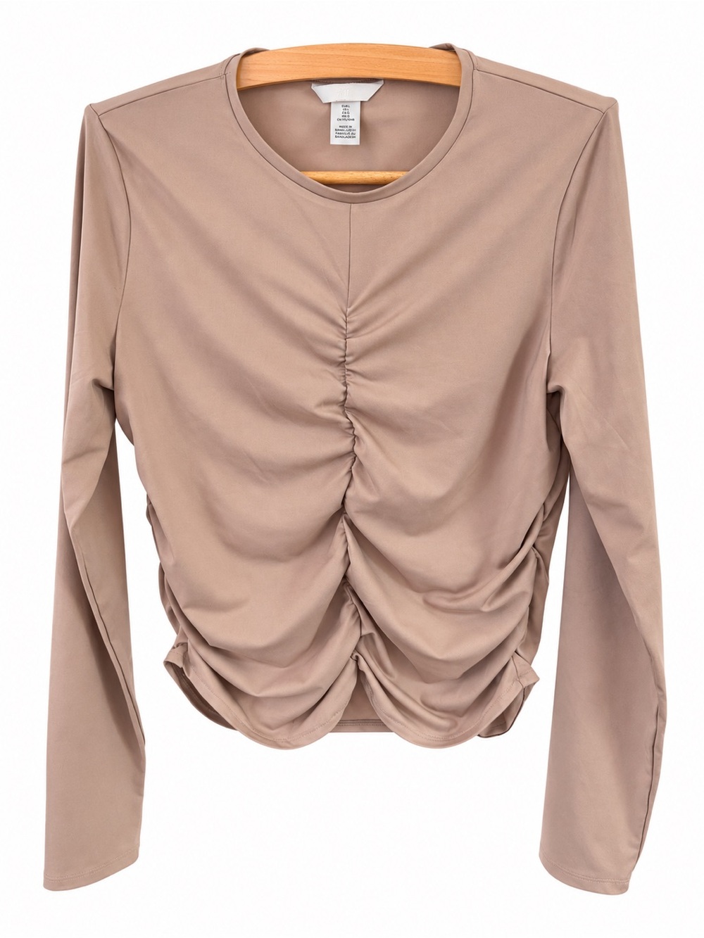 Ruched Long-Sleeve Women's Top in Taupe